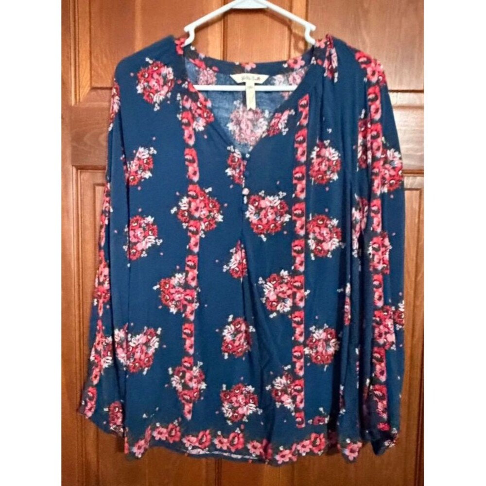 Matilda Jane So Vivid Blue Floral Popover Blouse Medium